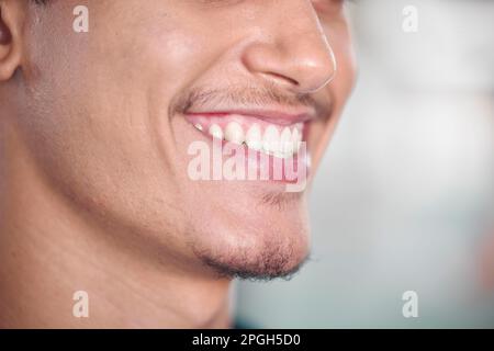 Smile, dental care and the clean teeth of a man for hygiene, grooming and sanitary routine. Happy, healthcare and a cheerful guy showing results from Stock Photo