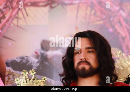 Mexico City, Mexico. 22nd Mar, 2023. 24-year-old David Uriel Gonzalez Martinez, who will play Jesus of Nazareth during a press conference for the 180 Anniversary of the Passion of Christ. On March 22, 2023, Mexico City, Mexico. (Photo by Carlos Santiago/ Eyepix Group/NurPhoto) Credit: NurPhoto SRL/Alamy Live News Stock Photo