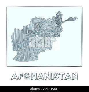 Sketch map of Afghanistan. Grayscale hand-drawn map of the country. Filled regions with hachure stripes. Vector illustration. Stock Vector