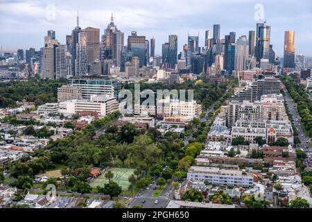 Aerial view of the Melbourne city skyline and suburbs. Melbourne, Victoria, Australia Stock Photo