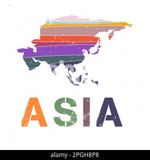 Asia map. Map of the continent with beautiful geometric waves in red ...