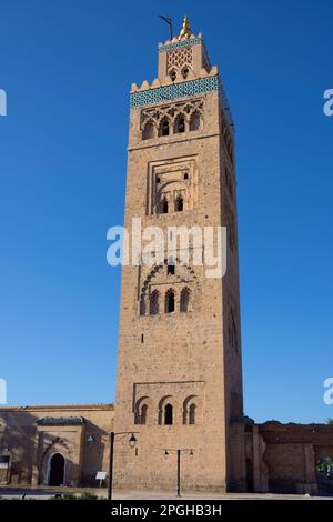 Vertical view of famous Koutoubia mosque, Marrakech, Morocco. Stock Photo