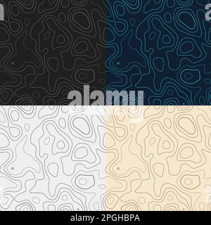 Topography patterns. Seamless elevation map tiles. Amazing isoline background. Attractive tileable patterns. Vector illustration. Stock Vector