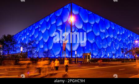 Beijing, China - Beijing National Aquatics Center illuminated at night Stock Photo