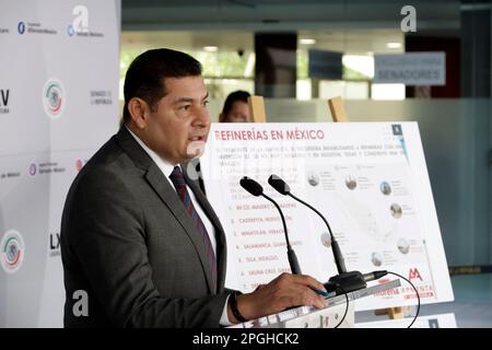 Mexico City, Mexico. 22nd Mar, 2023. Senate President Alejandro Armenta Mier at the press conference at the Senate in Mexico City. on March 22, 2023 in Mexico City, Mexico (Credit Image: © Luis Barron/eyepix via ZUMA Press Wire) EDITORIAL USAGE ONLY! Not for Commercial USAGE! Stock Photo