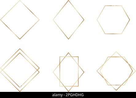 Golden geometric frames in art deco style. Luxury gold borders for for wedding invitation. Thin line polygonal set for invitation decoration. Vector Stock Vector