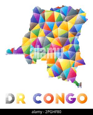 DR Congo icon. Polygonal map of the country in gradient ring. Round low ...