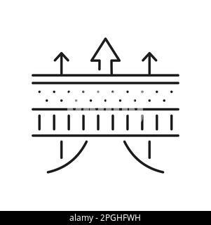 Breathable waterproof mattress or material outline icon. Vector chemical absorption airflow fabric, liquids resistant surface. Skin protection sign Stock Vector