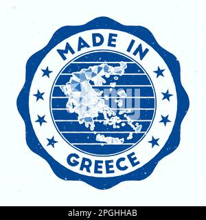 Made In Greece. Country round stamp. Seal of Greece with border shape. Vintage badge with circular text and stars. Vector illustration. Stock Vector