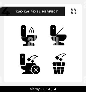 Toilet usage recommendations pixel perfect black glyph icons set on white space Stock Vector