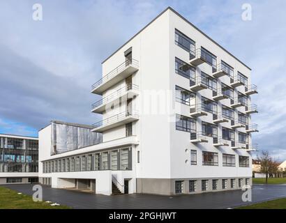 Bauhaus building at Dessau, Saxony-Anhalt, Germany, undergoing renovation ín 2023 Stock Photo