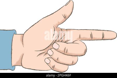 Retro styled color illustration with a rough texture of a hand pointing with index finger. Stock Vector
