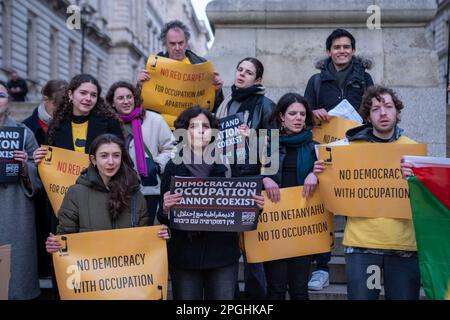 London/UK. 22 MAR 2023. As Benjamin Netanyahu push for judicial shakeup in Israel, Israelis and Palestinians has found common grounds in wanting to protect and preserve Israel’s democracy. Aubrey Fagon/Alamy Live News Stock Photo