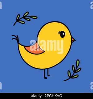 Cute bird vector illustration isolated on a white background. Hand drawn doodle illustration of a spring bird for kids Stock Vector