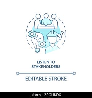 Listen to stakeholders turquoise concept icon Stock Vector