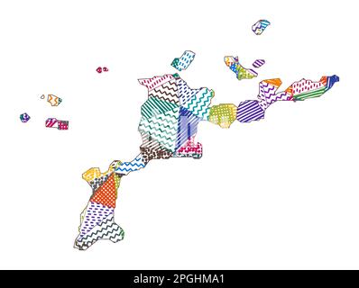 Kid style map of Virgin Gorda. Hand drawn polygons in the shape of Virgin Gorda. Vector illustration. Stock Vector