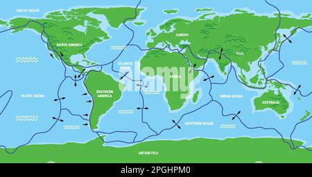 Map of tectonic plates and boundaries illustration Stock Vector Image ...