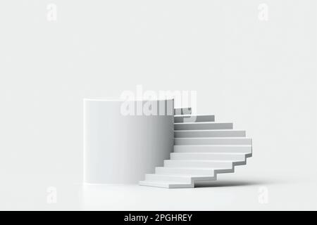 White spiral stair with pedestal, winner podium on white background, 3d rendering Stock Photo