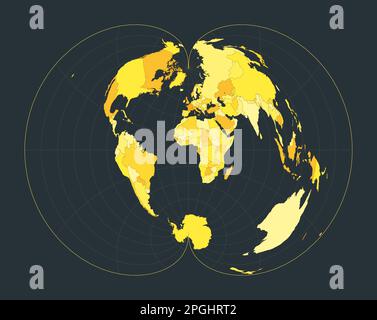 World Map. American polyconic projection. Futuristic world illustration for your infographic. Bright yellow country colors. Stock Vector