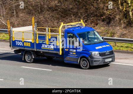 JEWSON TOOL HIRE 2020 Blue MAN TGE 3.140 1968cc Diesel Truck delivery vehicle travelling on the M6 motorway UK Stock Photo Alamy