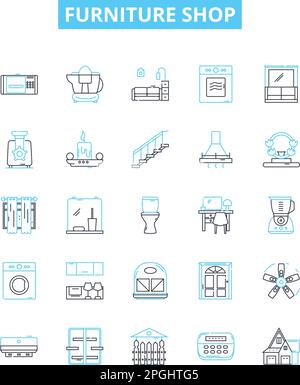 Furniture shop vector line icons set. Furniture, shop, furniture store, furniture retailer, furniture shop, furniture outlet, bedroom furniture Stock Vector