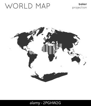 World map. Globe in Baker projection, plain style. Modern vector illustration. Stock Vector