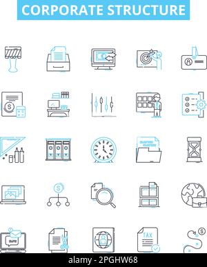 Corporate structure vector line icons set. Organisation, Hierarchy, Network, Framework, Corporate, Division, Reporting illustration outline concept Stock Vector