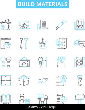 build materials icons, signs, outline symbols, concept linear ...
