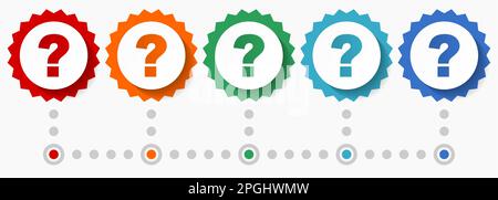 Question mark vector icon set, colorful infographic template, set of flat design badge icons in 5 color options Stock Vector