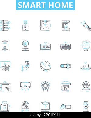 Smart home vector line icons set. Smart, Home, Automation, Smartphones, Connectivity, Lighting, Heating illustration outline concept symbols and signs Stock Vector