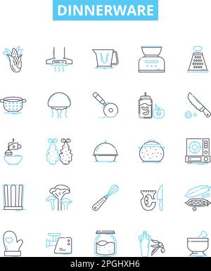 dinnerware icons, signs, outline symbols, concept linear illustration ...