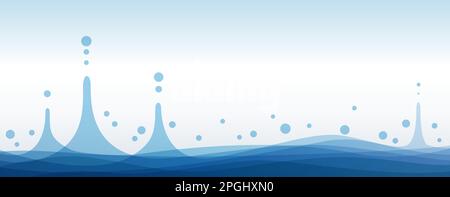 Splash abstract background. Rain falling on the water of the sea, a lake or a puddle. Boiling or thermal water. Vector banner in blue Stock Vector