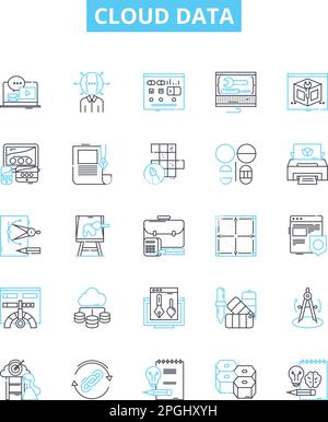 Cloud data vector line icons set. Cloud, Data, Storage, Platform, Computing, Backup, Virtualization illustration outline concept symbols and signs Stock Vector