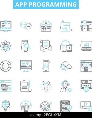 App programming vector line icons set. App, Programming, Coding, Development, iOS, Android, Design illustration outline concept symbols and signs Stock Vector