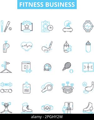 Fitness business vector line icons set. Fitness, Business, Exercise, Training, Weight-loss, Nutrition, Health illustration outline concept symbols and Stock Vector