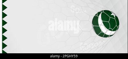 Banner design of a football ball with flag of Pakistan in football net, the goal by national soccer team of Pakistan. Vector illustration. Stock Vector