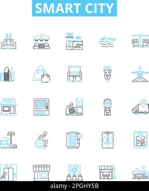 Smart city vector line icons set. Smart, City, Intelligent, Sustainable, Technology, Automation, Network illustration outline concept symbols and Stock Vector