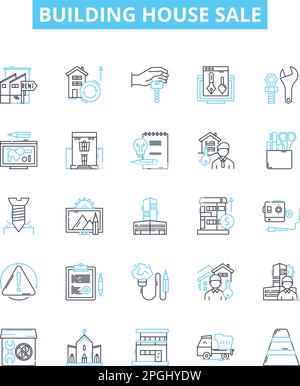 Building house sale vector line icons set. House, Building, Sale, Estate, Property, Buy, Real illustration outline concept symbols and signs Stock Vector
