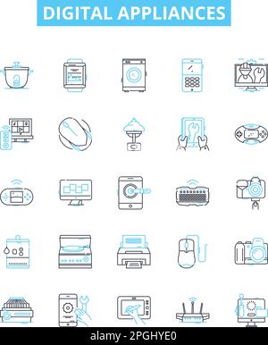 Digital appliances vector line icons set. Digital, appliances, technology, smart, electronics, gadgets, AI illustration outline concept symbols and Stock Vector