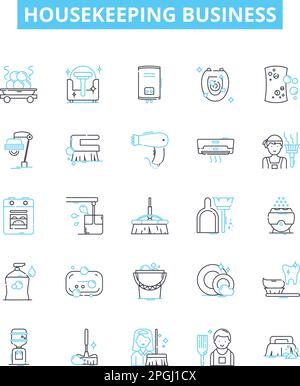 Housekeeping business vector line icons set. Housekeeping, Business, Cleaning, Maid, Service, Housekeeper, Management illustration outline concept Stock Vector