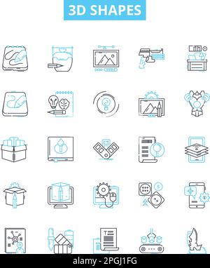 3d shapes vector line icons set. Polyhedron, cube, pyramid, cuboid, tetrahedron, octahedron, prism illustration outline concept symbols and signs Stock Vector