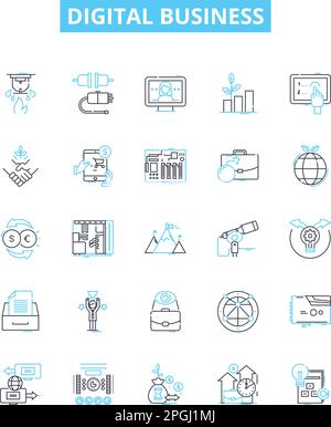 Digital business vector line icons set. Digital, Business, Ecommerce, Marketing, Advertising, Online, Retail illustration outline concept symbols and Stock Vector