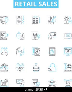 Retail sales vector line icons set. Retail, Sales, Merchandise, Shopping, Store, Customers, Products illustration outline concept symbols and signs Stock Vector