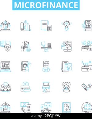 Microfinance vector line icons set. Microfinance, Loan, Finance, Banking, Credit, Investment, Poor illustration outline concept symbols and signs Stock Vector