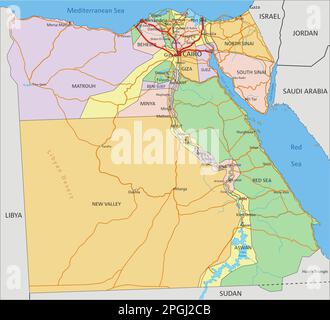 Egypt - Highly detailed editable political map with labeling. Stock Vector