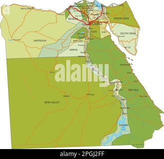 Highly detailed editable political map with separated layers. Egypt. Stock Vector