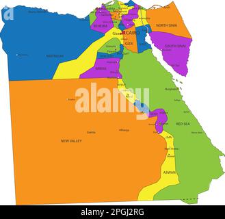Colorful Egypt political map with clearly labeled, separated layers. Vector illustration. Stock Vector