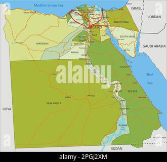 Highly detailed editable political map with separated layers. Egypt. Stock Vector