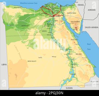 Highly detailed Egypt physical map with labeling. Stock Vector