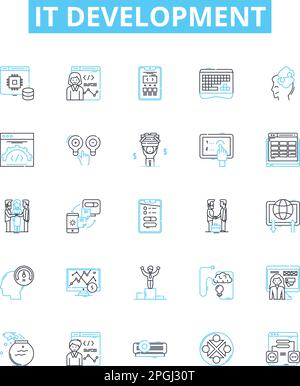 IT development vector line icons set. IT, development, software, coding, engineering, program, web illustration outline concept symbols and signs Stock Vector